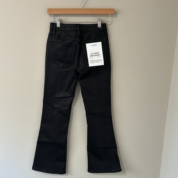 Frame Denim Le Crop Mini Boot Cut Mid Rise Houndstooth Shine Black Sz 24 NEW - Picture 7 of 14